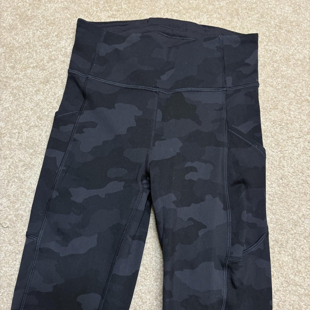 Lululemon Leggings Womens 4 Black Camo High Rise Pocket Ankle Yoga Running Pants